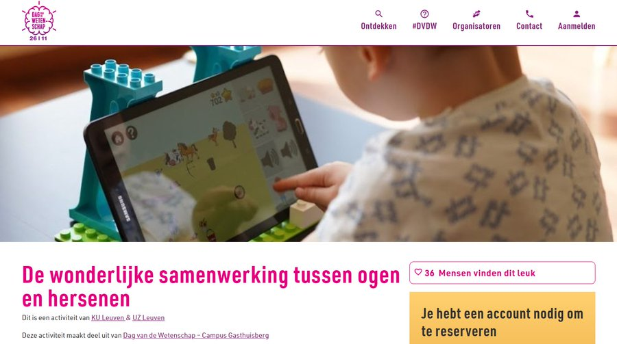 Lize Kleeren (@lizekleeren) on Twitter photo Kom alles te weten over "De wonderlijke samenwerking tussen ogen en hersenen" op 26 november tijdens de Dag van de Wetenschap! 🧠👀
Inschrijven kan via volgende link: dagvandewetenschap.be/activiteiten/k…
<a href="/NofarBenItzhak/">Nofar Ben Itzhak</a> Kom alles te weten over "De wonderlijke samenwerking tussen ogen en hersenen" op 26 november tijdens de Dag van de Wetenschap! 🧠👀
Inschrijven kan via volgende link: dagvandewetenschap.be/activiteiten/k…
<a href="/NofarBenItzhak/">Nofar Ben Itzhak</a>