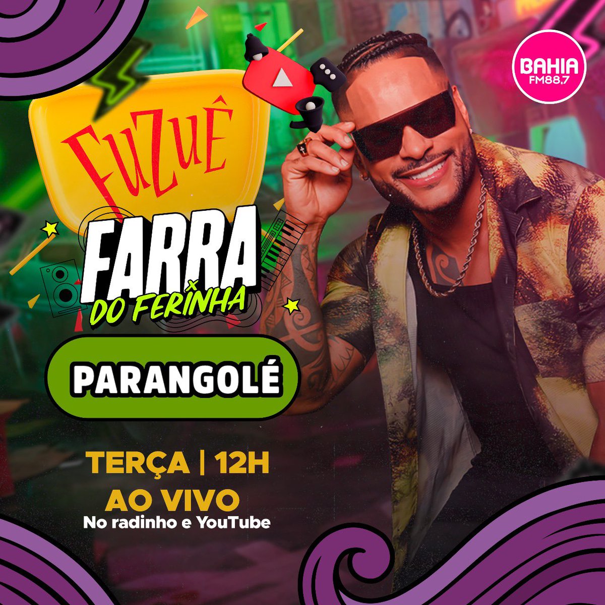 BahiaFM88's tweet photo. A Bahia Fm já tá no clima da maior farra. 💃✨
A farra do ferinha, vai invadir a Bahia Fm com a @bandaparangole ! Amanhã o nosso #Fuzuê será mais que especial.🥳. 

https://t.co/U0tnZLHIjY https://t.co/HegAqxRbLd