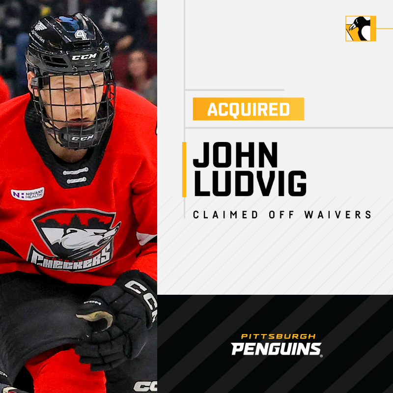 penguins's tweet photo. The Penguins have claimed defenseman John Ludvig off of waivers from the Florida Panthers.

Ludvig is signed through the 2024.25 season and his contract carries an average annual value of $775,000 at the NHL level.
