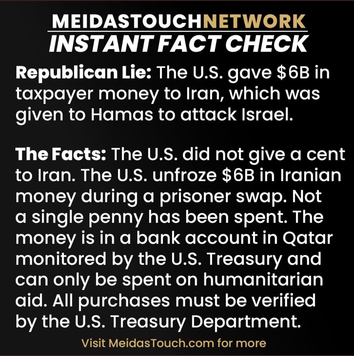 Deemoney521's tweet photo. As you well know NONE of the $6 million is available to Iran. It is in an account being monitored by 2 other countries and will be spent on Humanitarian things ONLY. So sad that #LyingDesantis Who has ZERO #ForeignPolicy CREDENTIALS is speaking on something he knows NOTHING about!! #DropOutDeSantis You can't even run #Florida.