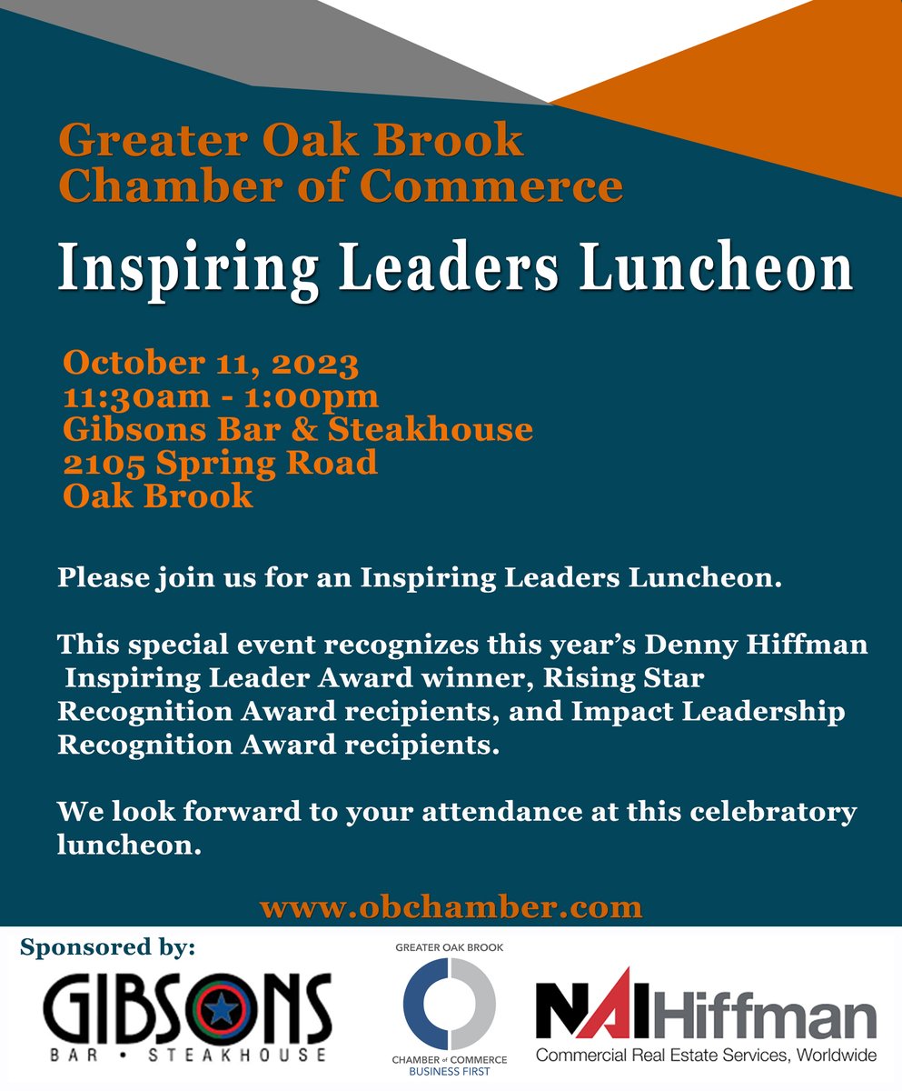 Last chance to register for Wednesday's Inspiring Leaders Luncheon at Gibson's Bar &amp; Steakhouse!

business.obchamber.com/events/details…