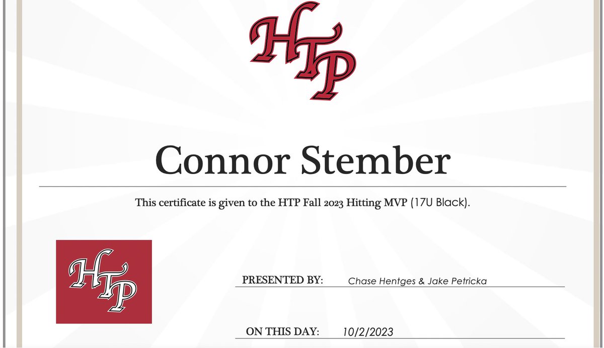 HTPacademy's tweet photo. 🚨 HTP Fall 2023 Hitting/Pitching MVP’s‼️

17U Black- Hitting: @ConnorStember 
Pitching: @NateHetland 

18U Black- Hitting: Tegan Mellgren/ @dilloncarlson_ 
Pitching: @ChayseWalker 
              🔥🔥🔥🔥🔥 https://t.co/ntPaiyNrB6