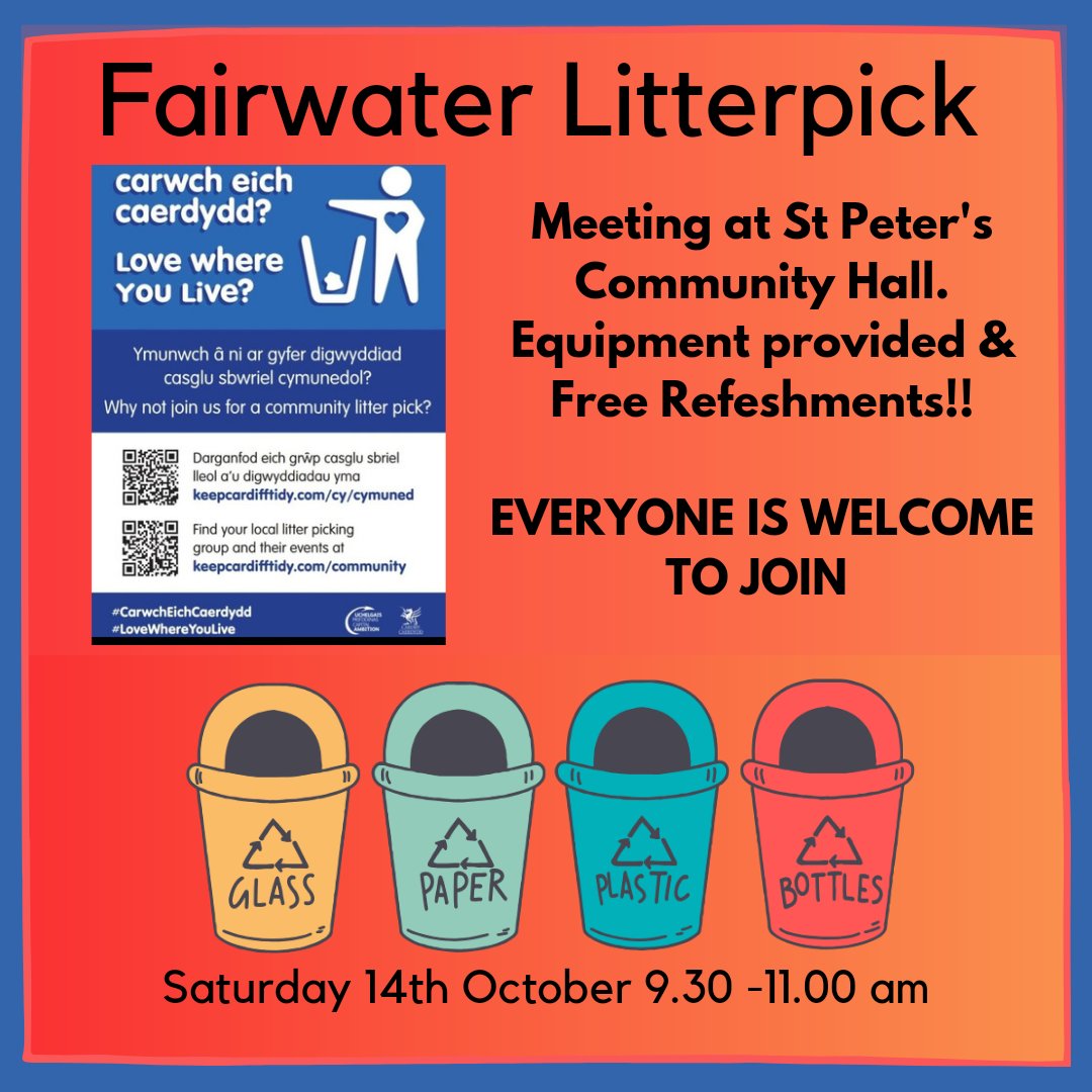 StPetersComm's tweet image. 👩🏻‍🦯🗑♻️ Let&apos;s hope this lovely weather lasts until Saturday ☀️ Would be great to see some new Volunteers join the Fairwater Litterpickers  this month! Hope to see you there 🙂 ♻️🗑👩🏻‍🦯 @Keep_Wales_Tidy @Fairwater_Hub