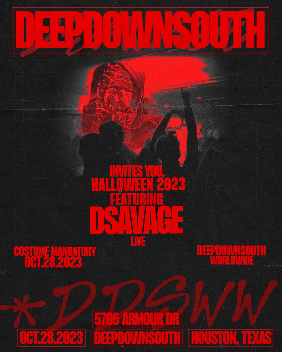 DeepDownSouthUS's tweet photo. DDS HALLOWEEN 2023
W/ @dsavage3900 
OCTOBER 28TH
HOUSTON, TEXAS
Tickets Live in our bio via POSH.
#PHASE2 #DDSWW https://t.co/nppeJx9oGA