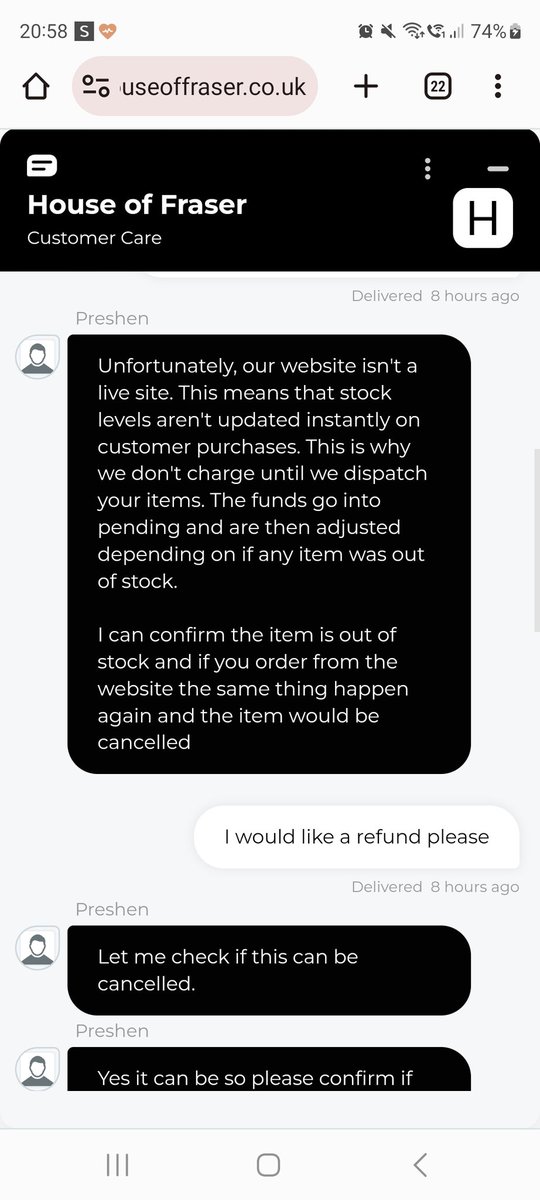 Meadbh_OConnor's tweet photo. @houseoffraser in the space of 3 days an item is out of stock, with no updates on the order. Checked the website today and the item shows its in stock but according to customer service it's not a live system? How can you advertise stock you don't have? https://t.co/oENoj5yxMD