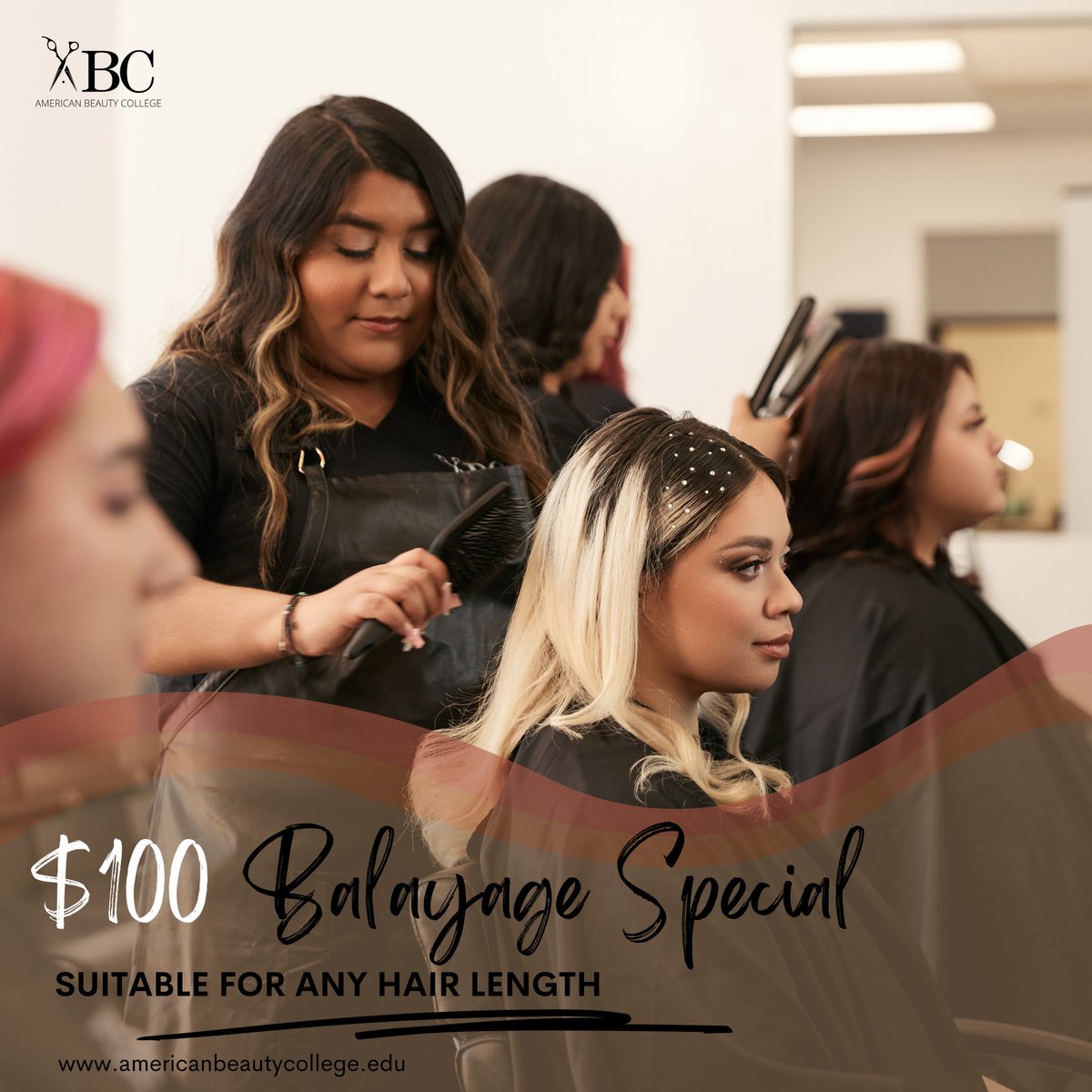 ABCBeauty's tweet photo. Elevate Your Look with Our $100 Balayage Special!
Get ready to shine with our exclusive offer, suitable for ANY hair length! Book now for a stunning transformation.
#HairGoals #BalayageMagic #AmericanBeautyCollege https://t.co/siYtZEgizu