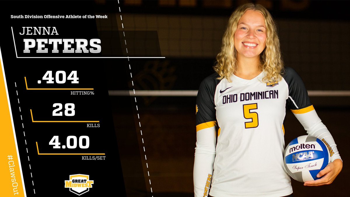 RELEASE I Jenna Peters of <a href="/OhioDominicanVB/">Ohio Dominican Volleyball</a> was awarded G-MAC South Division Offensive Athlete of the Week for her performance over Homecoming weekend! #ClawsOut

📰: bit.ly/3rSCuff