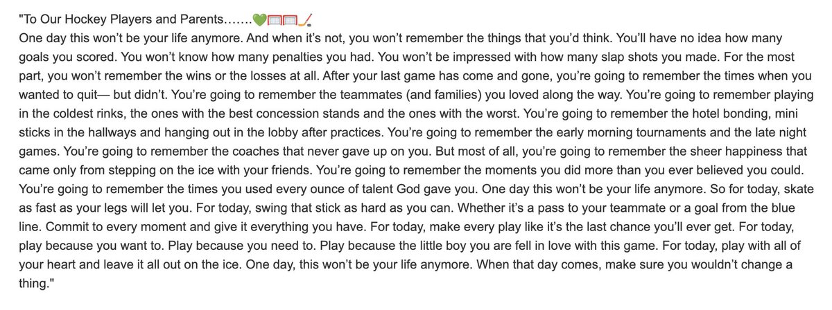 A hockey mom sent this email to a hockey director that I work with. Pretty amazing perspective and worth the read.