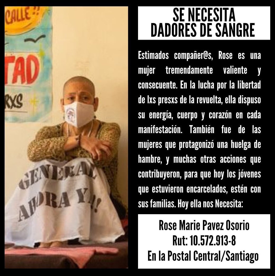 yolaPaulalajavy's tweet photo. 🔴🔴🔴Un llamado a la solidaridad con la compañera.
Rose necesita dadores de sangre en la posta central.
La compañera ha compartido cada espacio de lucha, siempre por la dignidad y la libertad.
Apoye, comparta, difunda 🔥
#libertadaNicolásPiña 
#PalestinaLibre https://t.co/dfkrWivWZq