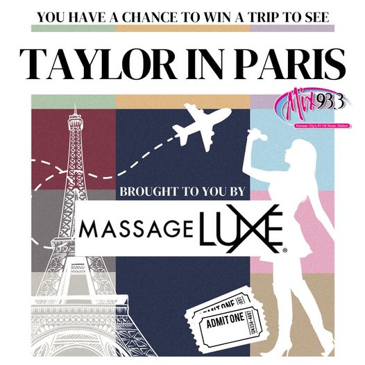 Listen at 7:13am, 12:13pm and 5:13pm for your chance to win a trip to Paris to see Taylor Swift! ✈️ Want an extra chance at winning? Head to the four local Massage Luxe locations: Blue Springs, Leawood, Overland Park, and Lee’s Summit and register to win there!