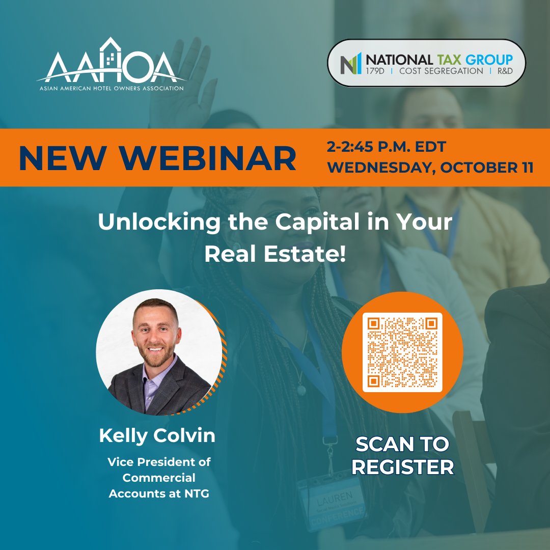 AAHOA's tweet photo. Join us for our new webinar from 2-2:45 p.m. on Wednesday, October 11, and discover IRS best practices that will allow you to maximize the value of your hotel.
Registration Link: https://t.co/7TRUjuJKpG
#webinar #educationsession #hotelier https://t.co/PxxEikAxxX