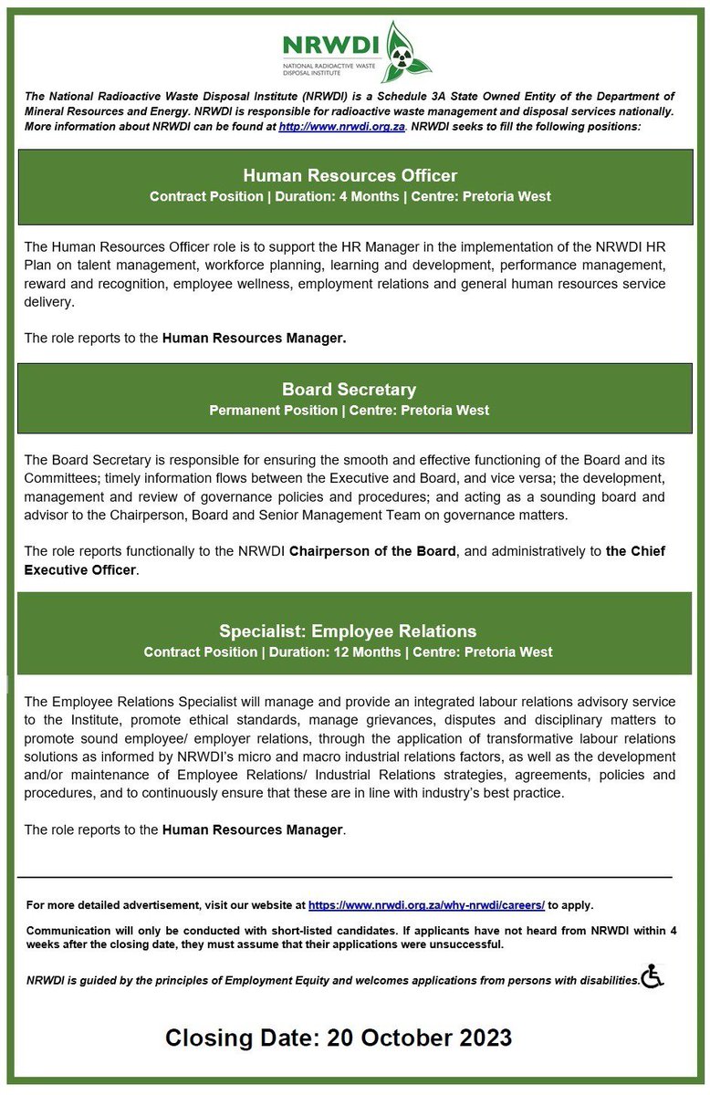 NRWDI is hiring!!! #NRWDIVacancies #NRWDI #JobAlerts #JobSeekersSA