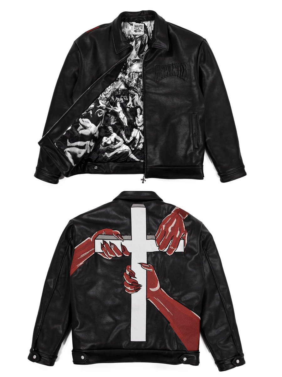 UNWANTEDCOLL's tweet photo. DEVILS GRASP FULLY EMBROIDERED LEATHER JACKET RELEASES THIS MONTH OCTOBER 30TH @ 4 PM EST! ✞ https://t.co/vkwSXoAjN3