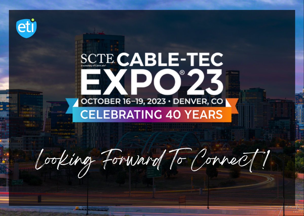 ETI_Software's tweet image. Excitement is building for @scte Cable-Tec Expo 2023! Join us in Denver from October 16-19 to celebrate 40 years of cable tech innovation. Get ready for thought leadership, engineering innovation, and more. 
#CableTecExpo23 #TechInnovation #ruralinternet #digitaldivide #wireless