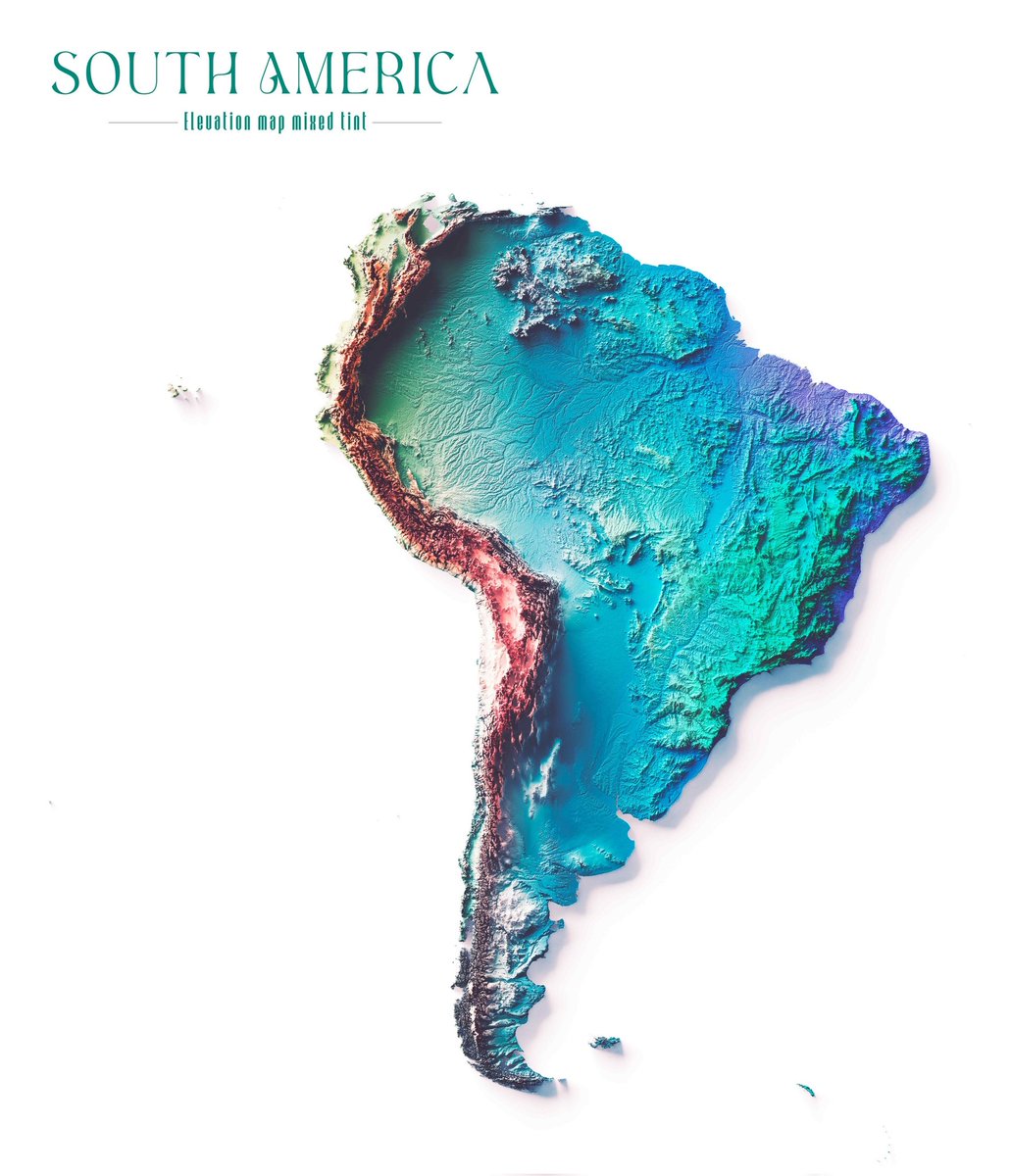 theepicmap's tweet photo. Topography map of South America https://t.co/cUmFtGaqnD