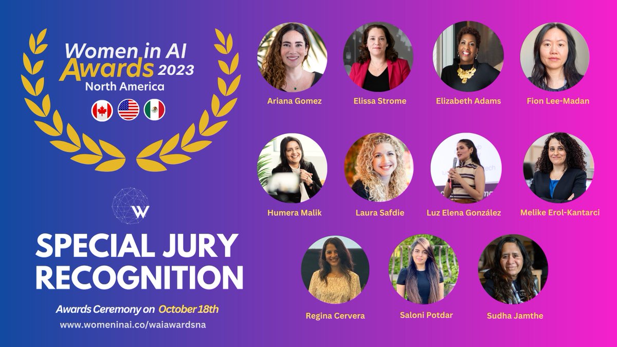 🏆𝐏𝐫𝐞𝐬𝐞𝐧𝐭𝐢𝐧𝐠 𝐭𝐡𝐞 𝐒𝐩𝐞𝐜𝐢𝐚𝐥 𝐉𝐮𝐫𝐲 𝐑𝐞𝐜𝐨𝐠𝐧𝐢𝐭𝐢𝐨𝐧 recipients at <a href="/WAIAwardsNA/">Women in AI Awards NA</a> 2023. Join us at the ceremony on Oct 18 at Metro Toronto Convention Centre bit.ly/WaiAwardsNA23
<a href="/BigDataAITO/">Big Data and AI Toronto</a>