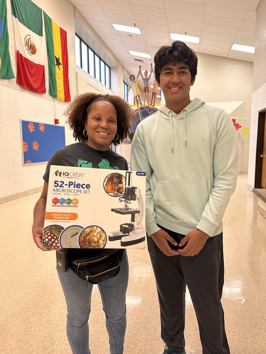 Mrs_A_Bosse's tweet photo. Blair senior Sudhish met with Ms. K, the head of the Rolling Terrace ES Science Department, to donate the microscope set awarded to him from the Educational Systems Federal Credit Union at the 2023 Montgomery Science Fair! https://t.co/oyalckEu7Q