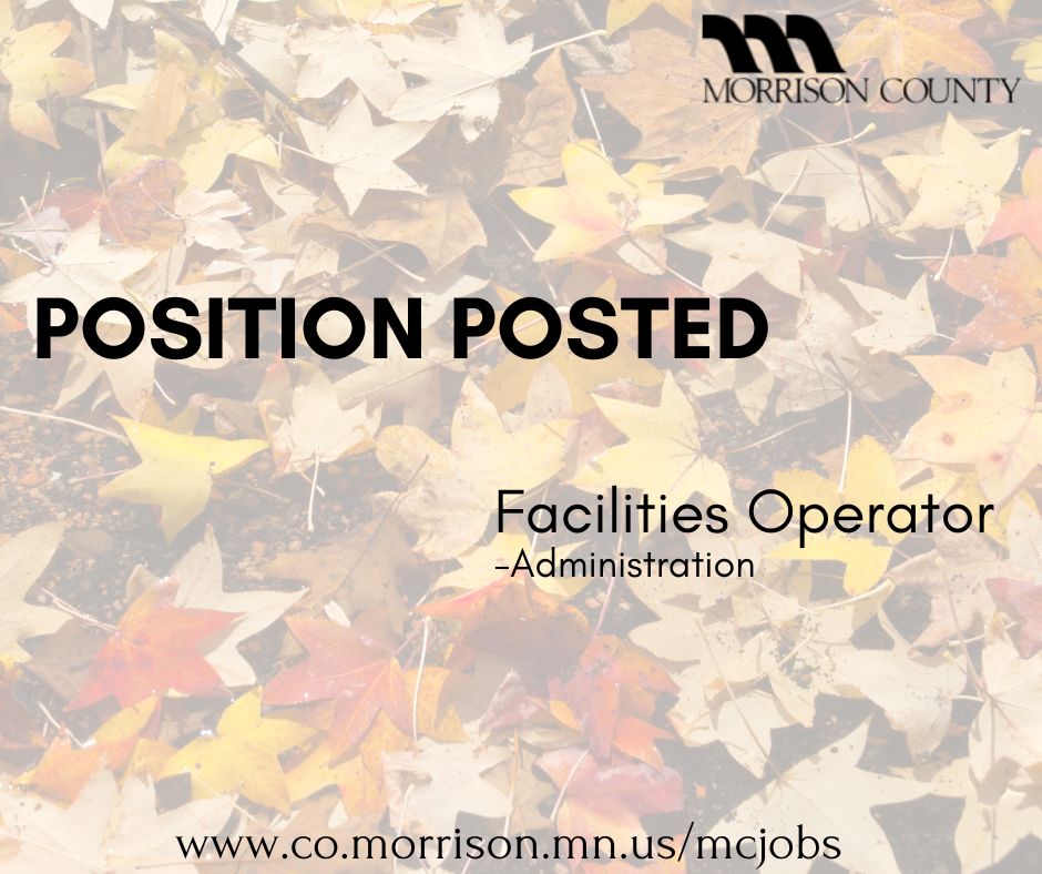 Morrison County is accepting applications for a Facilities Operator in the Administration Department. Apply today!

For a complete listing of current positions, visit co.morrison.mn.us/546

#MorrisonCounty