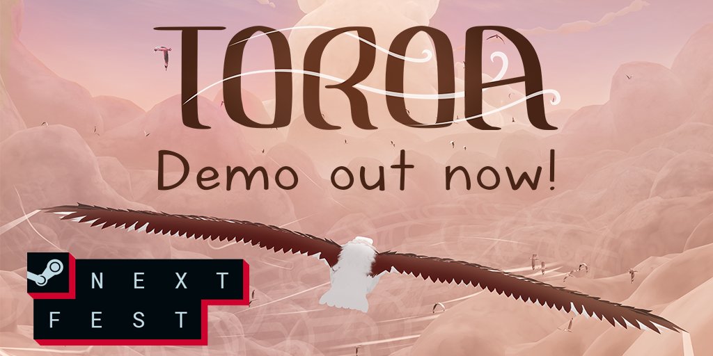 kia ora! the demo for Toroa is available to play WORLDWIDE during #SteamNextFest!!! 😱😱

🌊 glide as an albatross across seas and skies
🐳 befriend seagulls, dolphins and a lonely humpback whale
☁️ relax at your own pace or zoom as fast as you can through dense cloudscapes!