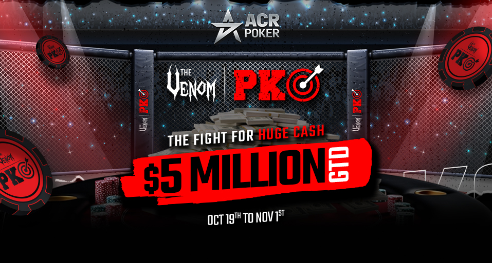 🩸Lace-up your gloves as the $5 Million Venom PKO 🎯 returns on Oct. 19th! Ready to land massive punches in online poker's biggest Progressive Knock Out tourney? 

👀Read our Big Blind Blog article and learn how to throw your hat in the ring for free.

👊acrpoker.eu/blog/acr-poker…