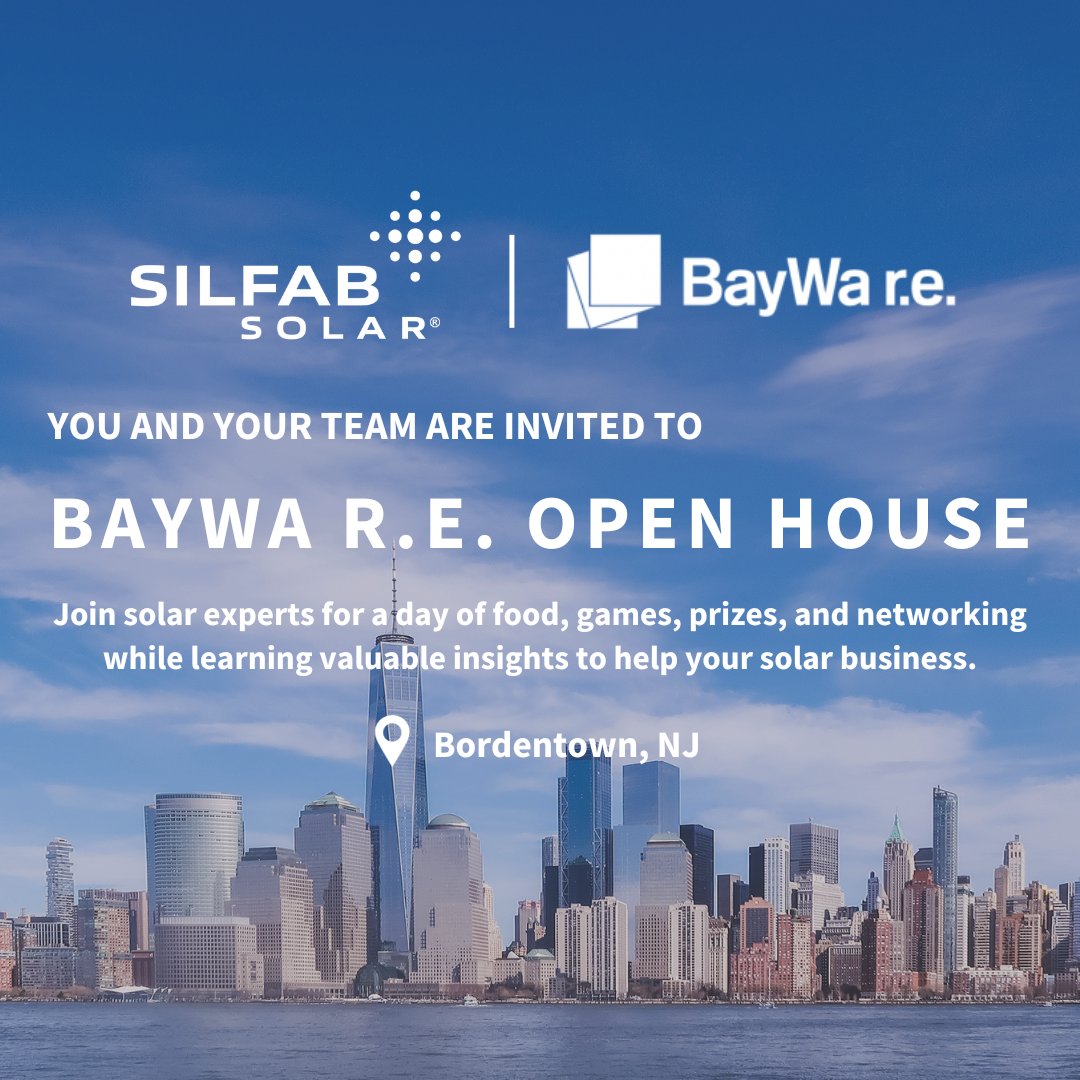 Silfab Solar is proud to sponsor @BWRESolarUS's Open House in Bordentown, NJ, on Oct 12th from 9–4pm. Meet with John Viducich, Silfab's Regional Sales Manager, to learn about our new products, 2024 cell manufacturing facility, and more! RSVP today: ow.ly/v7En50PSao0