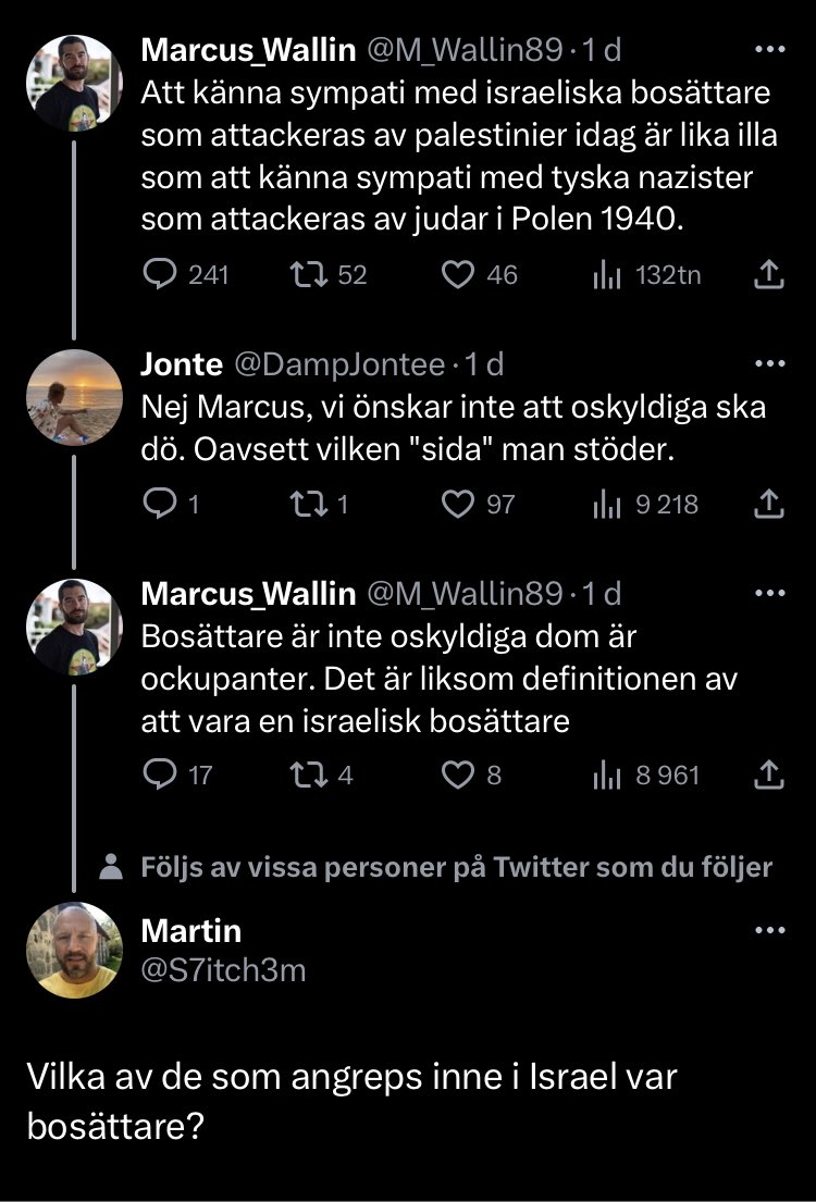 JonathanLeman's tweet photo. Ytterkanterna på både den pro-palestinska sidan och den pro-israeliska sidan gör förstås ingen skillnad mellan Israel och mark som ockuperad av Israel.

Här är en pro-palestinsk politiker som rättfärdigar Hamas massakrer på civila genom att förvandla offren till just bosättare. https://t.co/sYGmsddhZ2