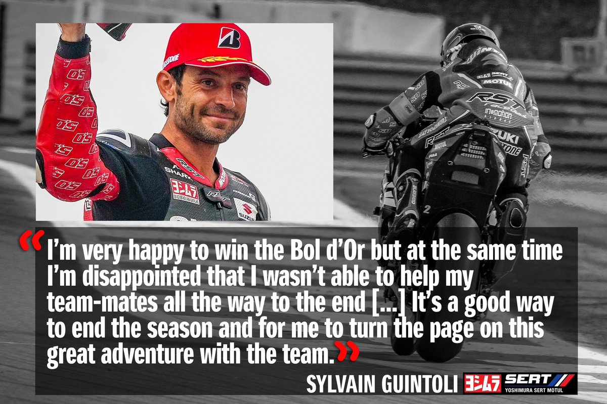 @SylvainGuintoli ended his @FIM_EWC racing career with Yoshimura SERT Motul on a high note as part of the incredible Bol d’Or winning team. He said “It’s a good way to end the season and for me to turn the page on this great adventure with the team.” We’ll miss you Sylvain. 👏