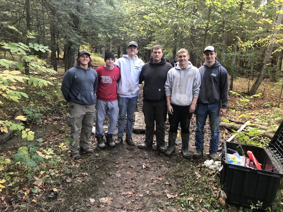 Senior David Schweitzer getting a little help today from his teammates on his Eagle Scout project.