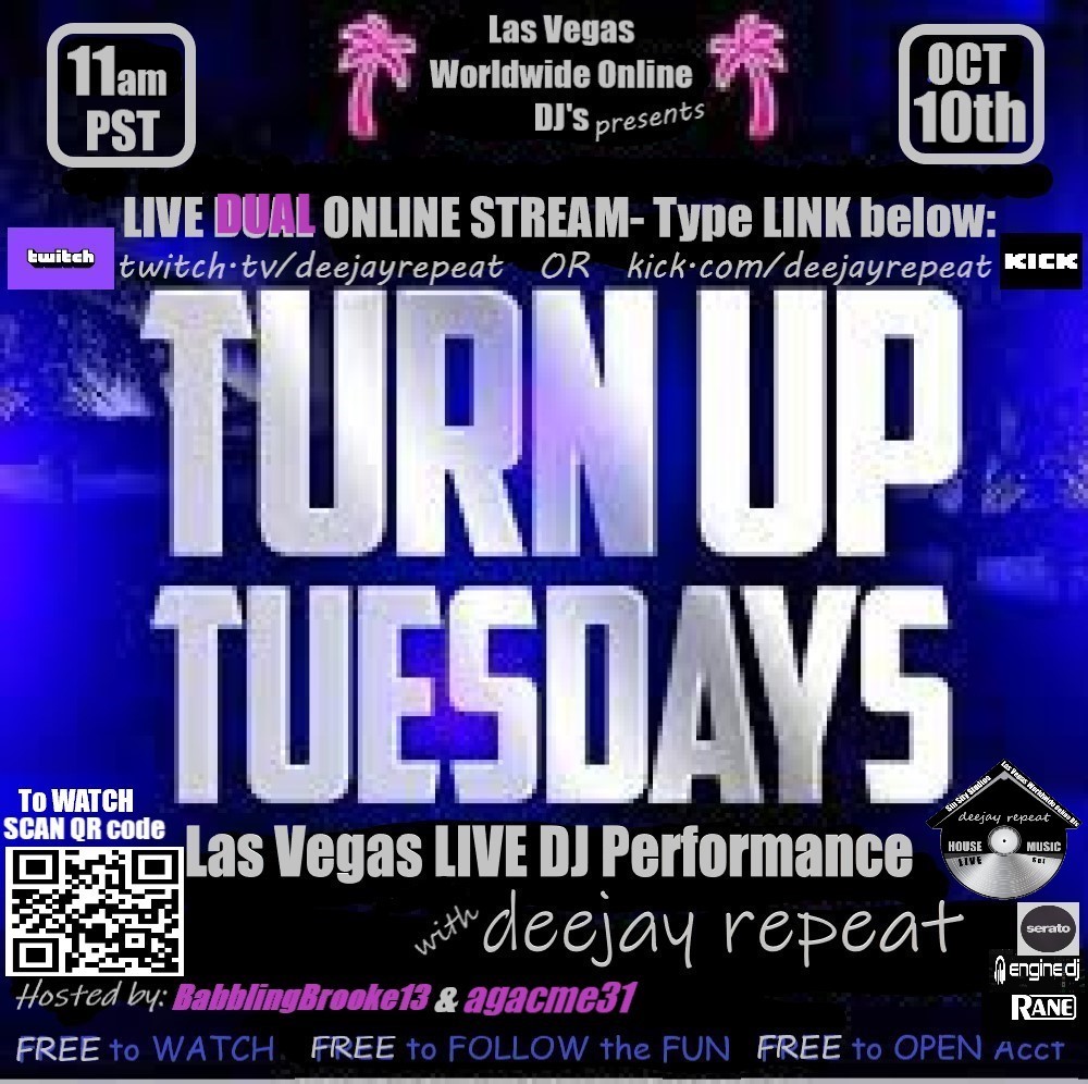 DeejayRepeat's tweet photo. Oct 10th at 11am PST/ 2p EST /3p EST on Twitch or Kick streaming LIVE from LAS VEGAS.
TYPE in ANY SEARCH bar:
https://t.co/QsI2zlHA09 OR https://t.co/FIVD5D95TP
#dance #music #djlife #dj #producer #party #electronicmusic #trending #dopedjs #LasVegas #twitchevent #techno https://t.co/xItlH1aal4