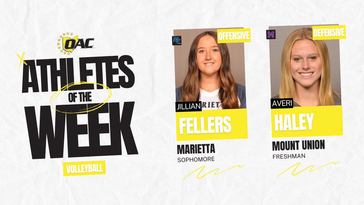 Athletes of the Week | Volleyball

Jillian Fellers, @mariettapioneer
Averi Haley, <a href="/purpleraiders/">Mount Union Purple Raiders</a>

#OAC #OACVolleyball🏐