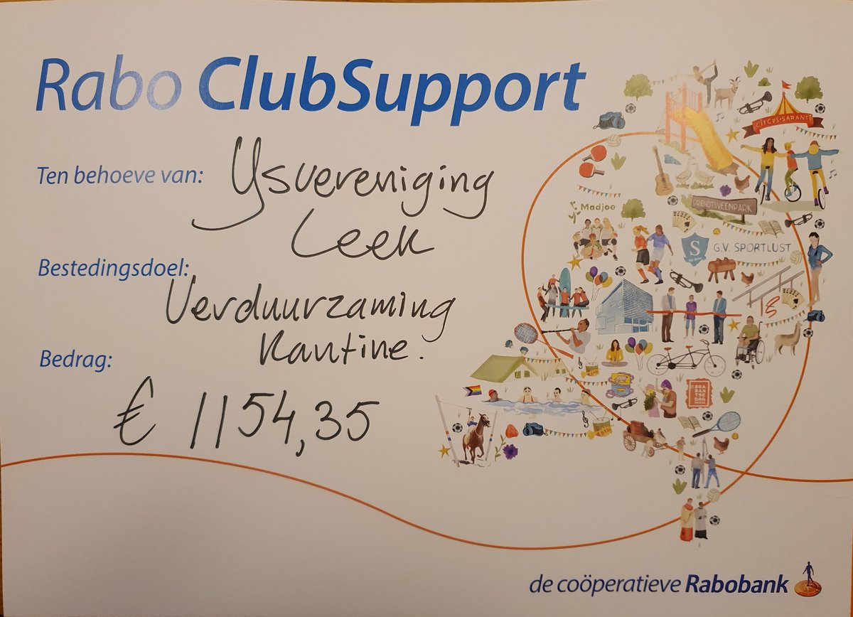 Iedereen die zijn of haar stem op ons heeft uitgebracht, bedankt voor jullie (Rabo Club) Support! Dit mooie bedrag zullen wij besteden aan het laatste puzzelstukje in ons duurzaamheidsproject. Lees er alles over op onze website.