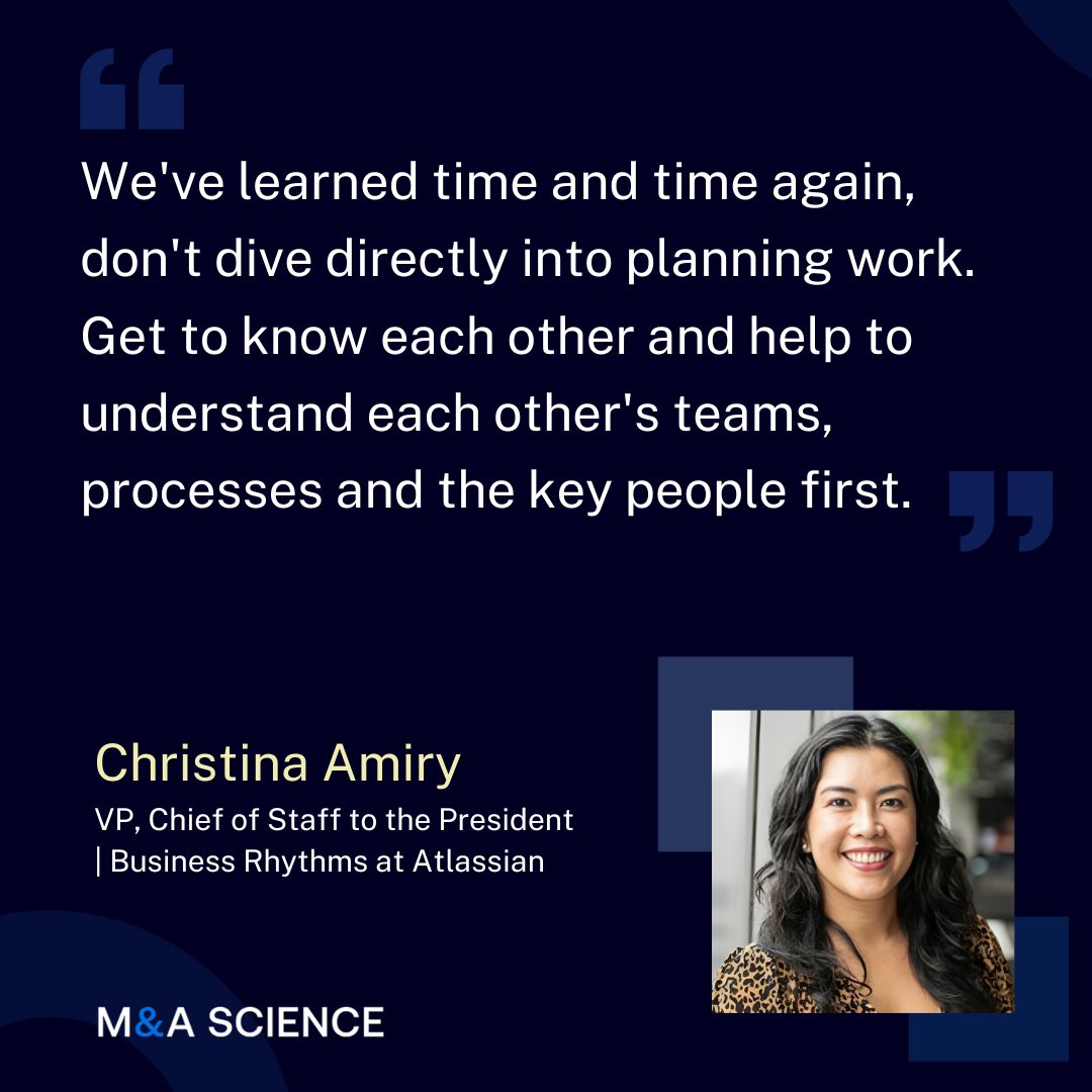 m_a_science's tweet image. Building trust and getting to know the people first, helps calm the acquired employees as they go through this transition, says Christina Amiry, VP, Chief of Staff to the President | Business Rhythms at Atlassian.

#mascience #mergersandacquisitions #virtualma #remotework