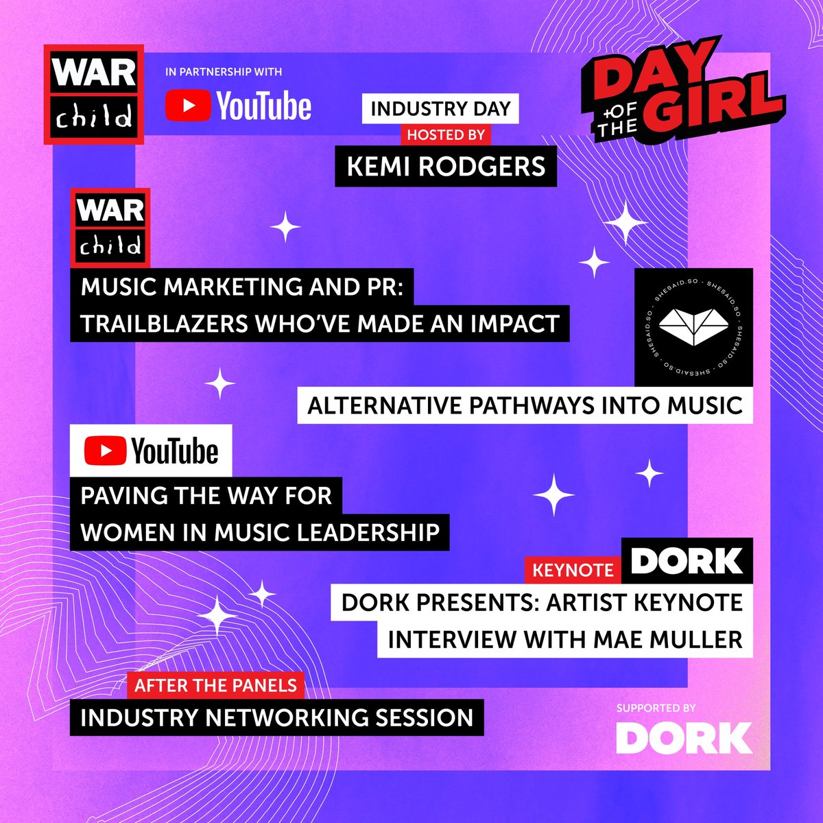 Excited to share that I will be taking part in the panel ‘Music Marketing &amp; PR: Trailblazers who’ve Made an Impact’  on @warchilduk’s ‘Day of the Girl’ #MusicIndustry Day tomorrow, in partnership with <a href="/youtubemusic/">YouTube Music</a>!
 
Last free tickets here:  link.dice.fm/W5ce9d2ece4d