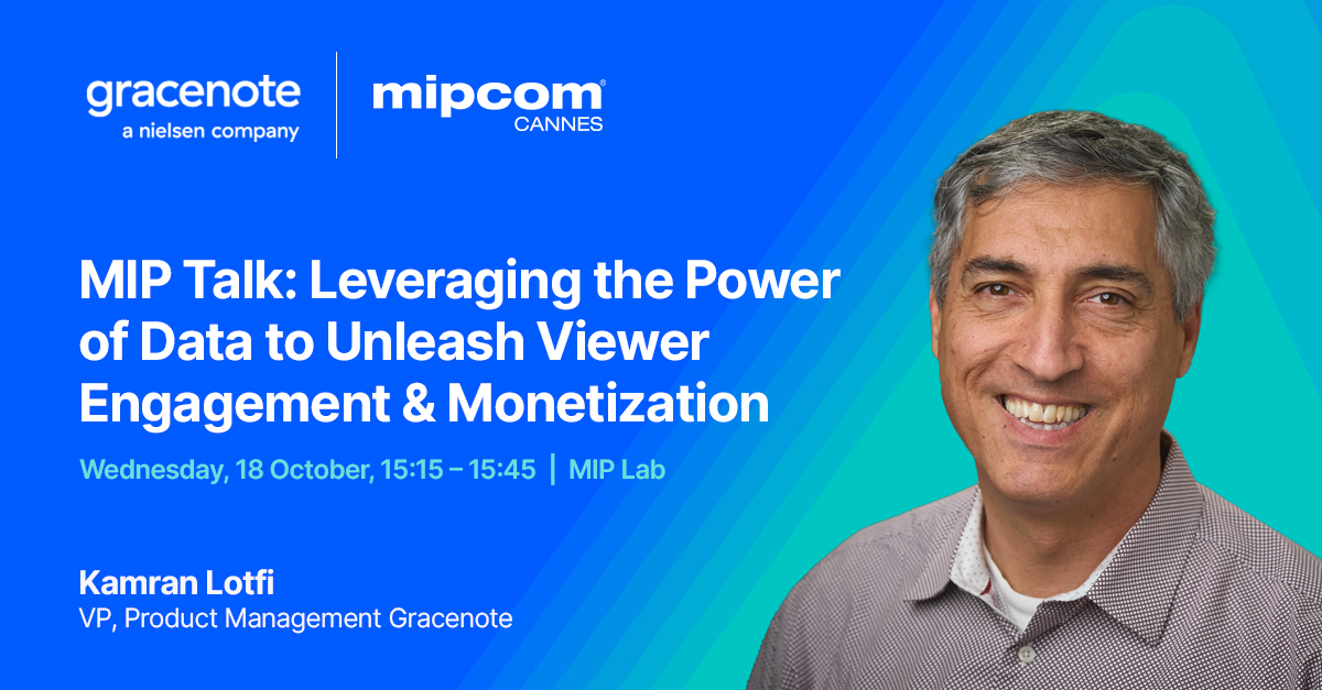 Going to #MIPCOM? Make sure you see Kamran Lotfi, Vice President of Product Management at Gracenote, and his panel talk about growing viewer engagement and monetization! Also, don't forget to schedule a time to connect with us: bit.ly/3rvASIs