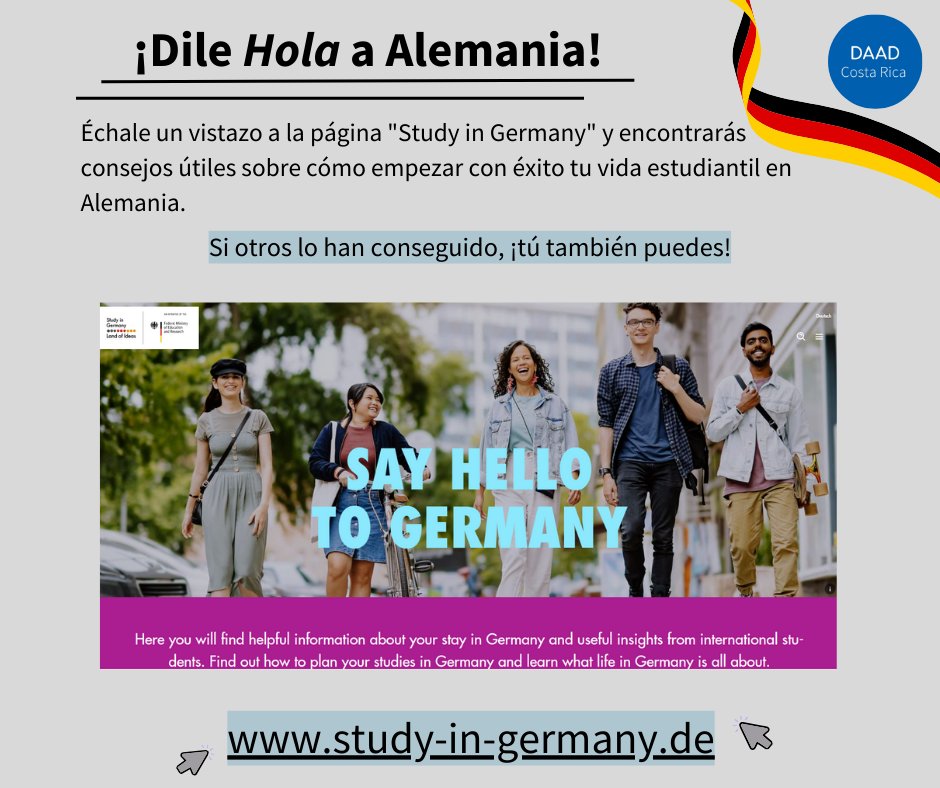 DAAD_CA's tweet photo. Infórmate con Study in Germany sobre Alemania como país de estudios y todo lo que necesitas saber sobrela vida universitaria allá. 🇩🇪😍 
👉https://t.co/F3JaRmfW0x https://t.co/ylFqsHPfGM