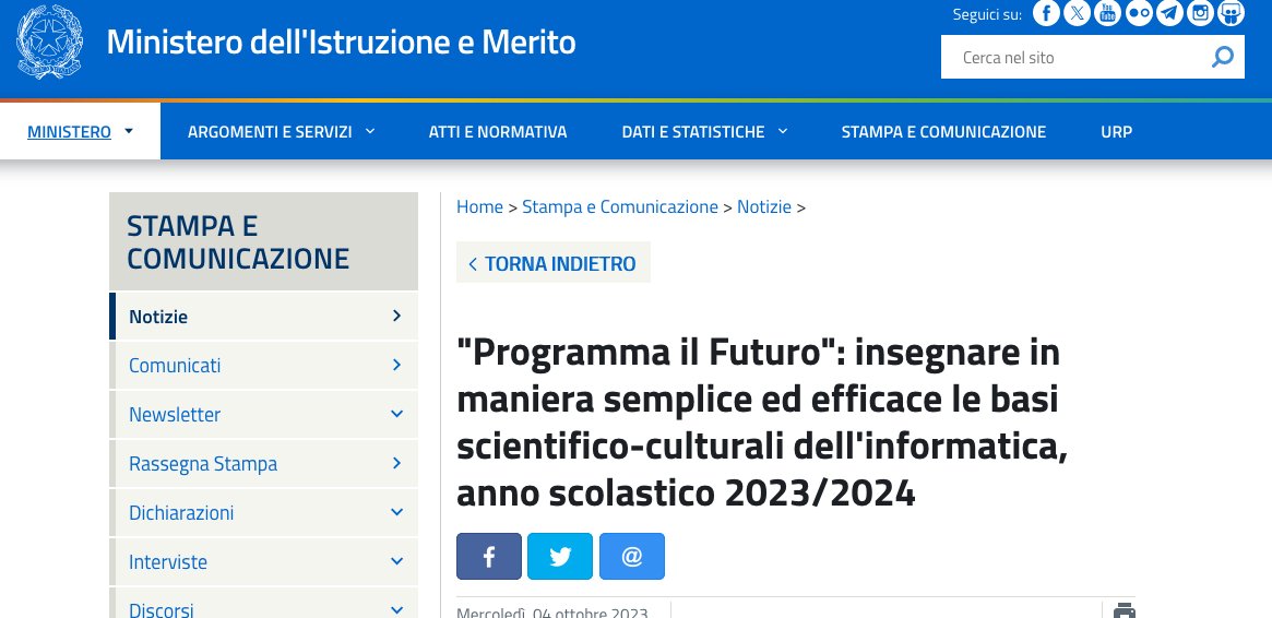 ProgrammaFuturo's tweet image. Pubblicata la circolare del @MIsocialTW per l'anno scolastico 2023/2024 rivolta alle scuole di ogni ordine e grado per partecipare a #ProgrammailFuturo
miur.gov.it/web/guest/-/-p…