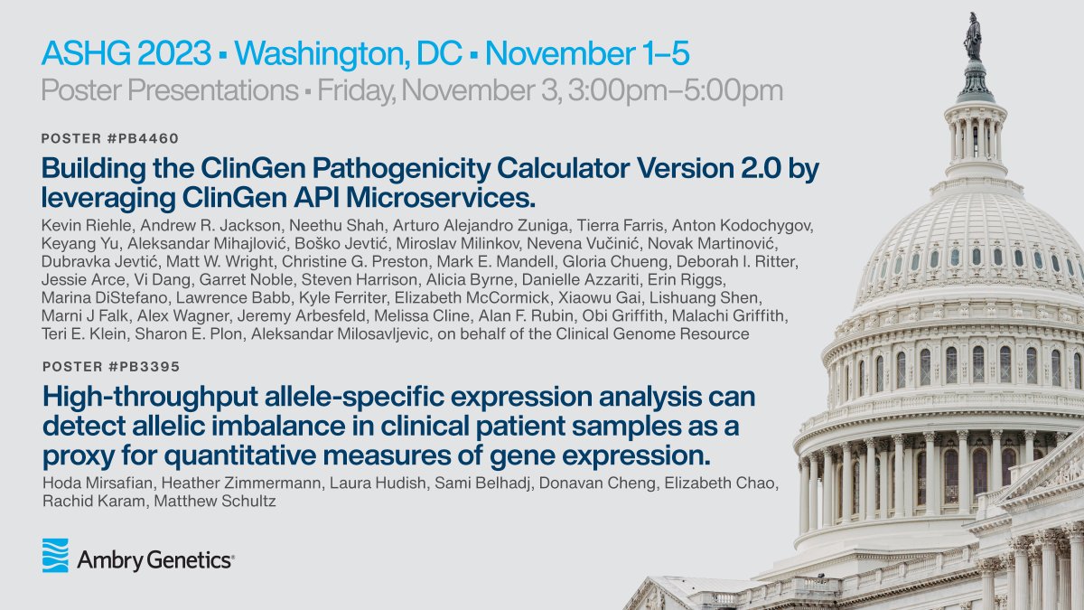 AmbryGenetics's tweet photo. Ambry will be at ASHG on November 1-5 in Washington, DC. Hear the latest advances in genetic and genomic research. Ambry has several informative posters and presentations you won’t want to miss! For more information, visit
https://t.co/fDM7kSdk2r #ASHG2023 #genomics https://t.co/NPZc7GVfw4