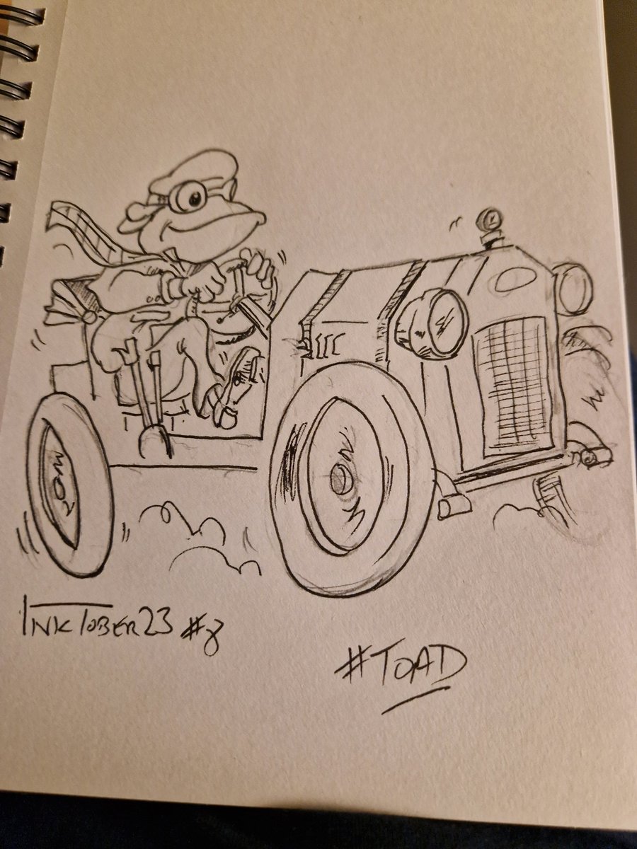 Cpn_slow's tweet photo. #inktober #inktober2023 day 8 the hint was #Toad so - predictably - #toadoftoadhall #beepbeep! https://t.co/5jXQFsyUs3