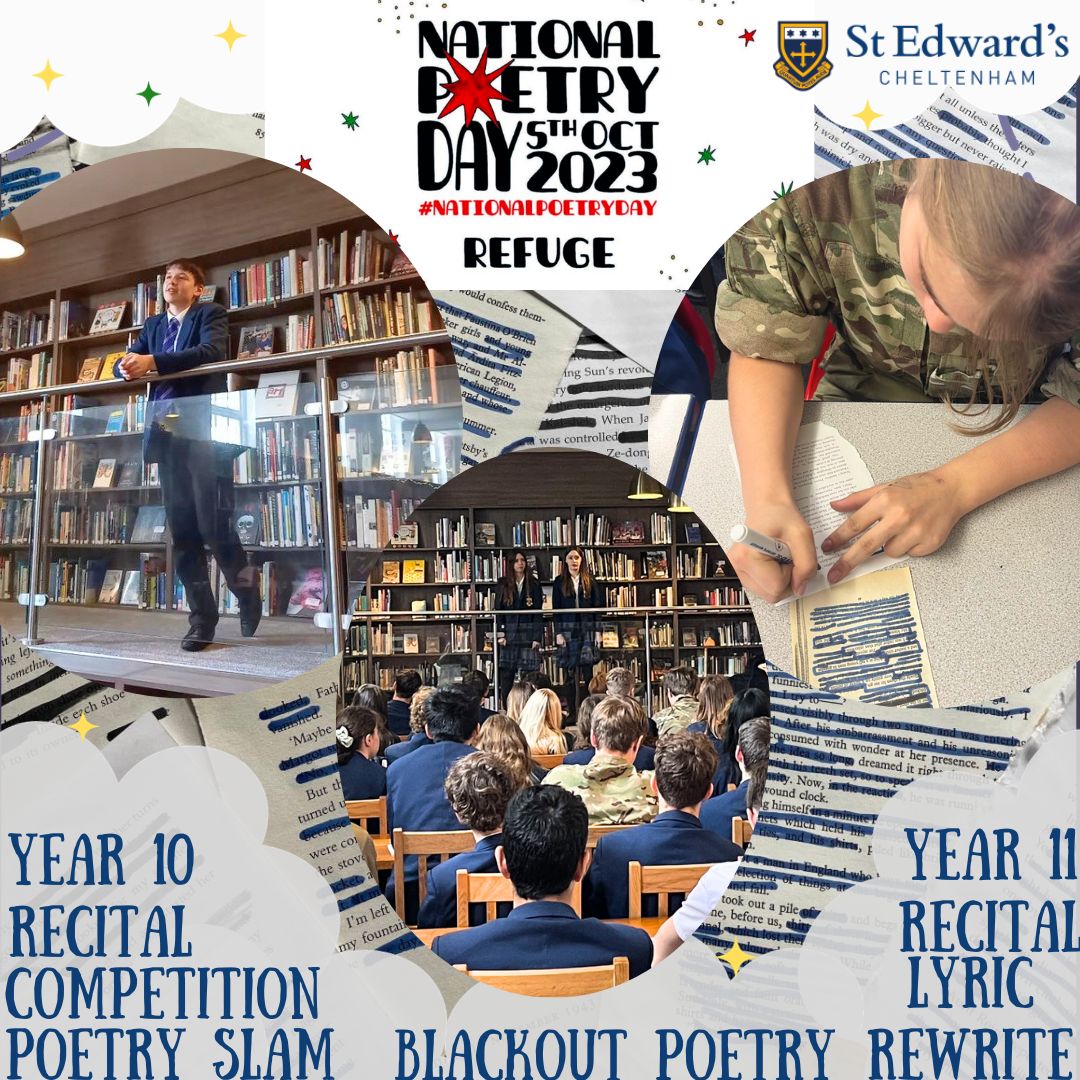 StEdwardsChelt's tweet photo. At St Ed's, we love National Poetry Day so much, that it took over most of last week! The library was the hub of the action, with poetry recitals &amp; slams bringing the stage to life. Congratulations to our outstanding writers who won the poetry competition.
#SECenglish #SEClibrary https://t.co/isuila8WYe