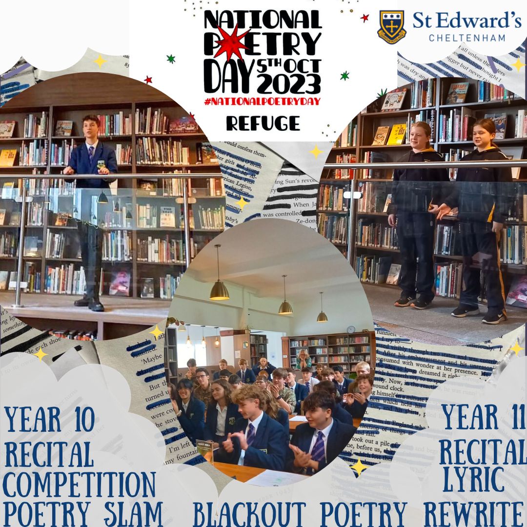 StEdwardsChelt's tweet photo. At St Ed's, we love National Poetry Day so much, that it took over most of last week! The library was the hub of the action, with poetry recitals &amp; slams bringing the stage to life. Congratulations to our outstanding writers who won the poetry competition.
#SECenglish #SEClibrary https://t.co/isuila8WYe