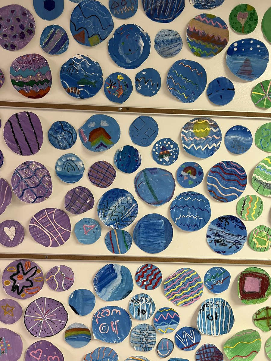 msmeyerart's tweet image. We celebrated #InternationalDotDay a few weeks ago at @CCSD21Whitman! Each student created dots by printmaking with gelli plates &amp;amp; adding details with oil pastels. Nice work everyone! 💙🌈 @DotClubConnect #beabulldog #séunbulldog
