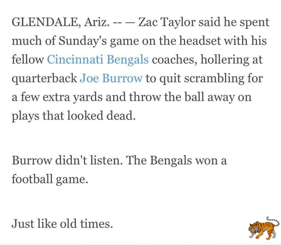 WINCINNATI_'s tweet photo. This is my favorite part of yesterday's game 😂

Joe Burrow is back. #Bengals https://t.co/mKfVdlVAmQ