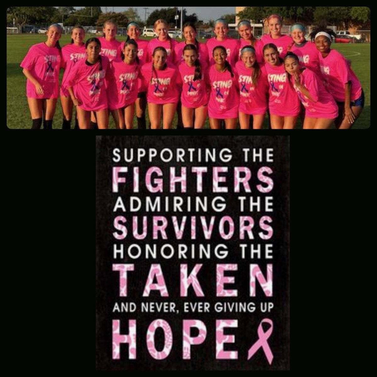 StingECNL08's tweet photo. Sting Dallas Black ECNL 08 Tatu showing their support for the fight against breast cancer.
No one fights alone.
#weareSting #StingThing #BreastCancerAwarenessMonth
@StingSoccerClub https://t.co/jmL7Eihyxo