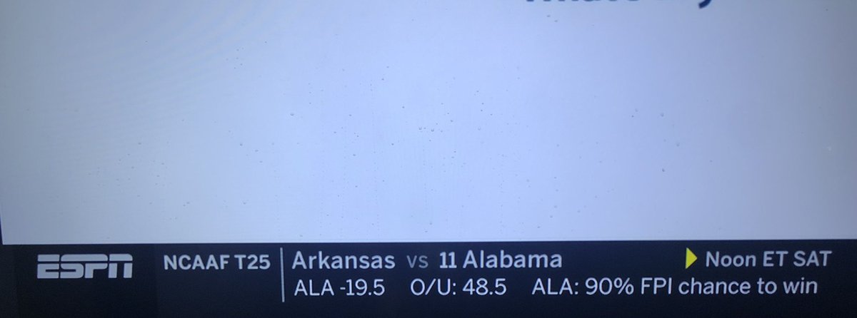 Sooner_Tea's tweet photo. I love how ESPN always puts how many points O/U would score against the teams playing any given game. We really are The Chosen University  🙌

#Sooners https://t.co/wRvCbj3EH3