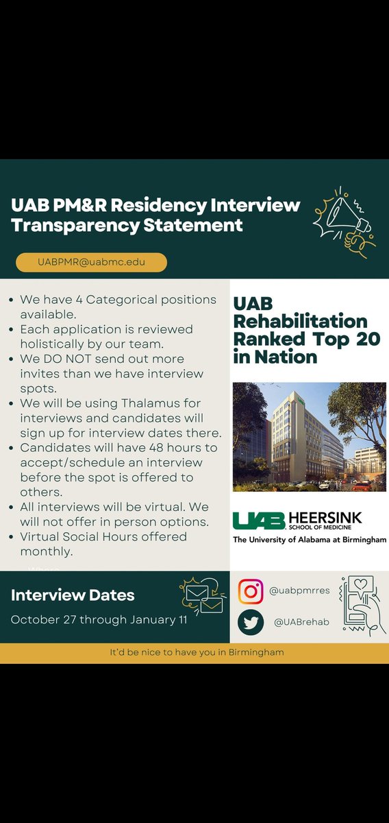 UAB Physical Medicine and Rehabilitation Residency Program Transparency Statement! 💥💥