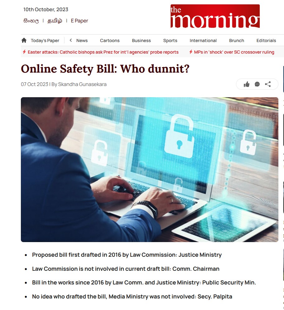 NalakaG's tweet image. Who actually drafted #SriLanka’s #OnlineSafetyBillLK? 
Is controversial bill orphaned without any politician or official wanting ownership? Good probing by @Skandha92 in @TheMorningLK #NetFreedom #lka 
#FreedomOfExpression @freedomonthenet @freedomhouse 
themorning.lk/articles/mP1uT…