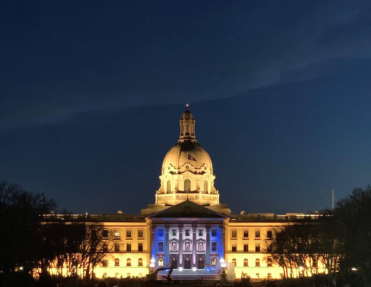 Tonight, Alberta's Legislature shines white and blue in solidarity with Israel. 

We mourn for the victims of the terrible terrorist attack committed by Hamas against the Israeli people and pray for the safe return of those who have been taken.