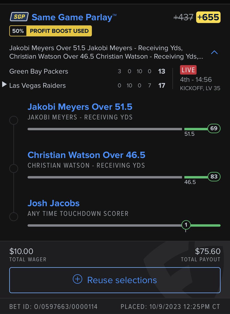 SlimJimReaper's tweet photo. Had to throw one more leg on got the SGP. Props to @CodyBrownBets for the Meyers and Watson picks 🔥🔥🔥 https://t.co/IPgOz28gWl