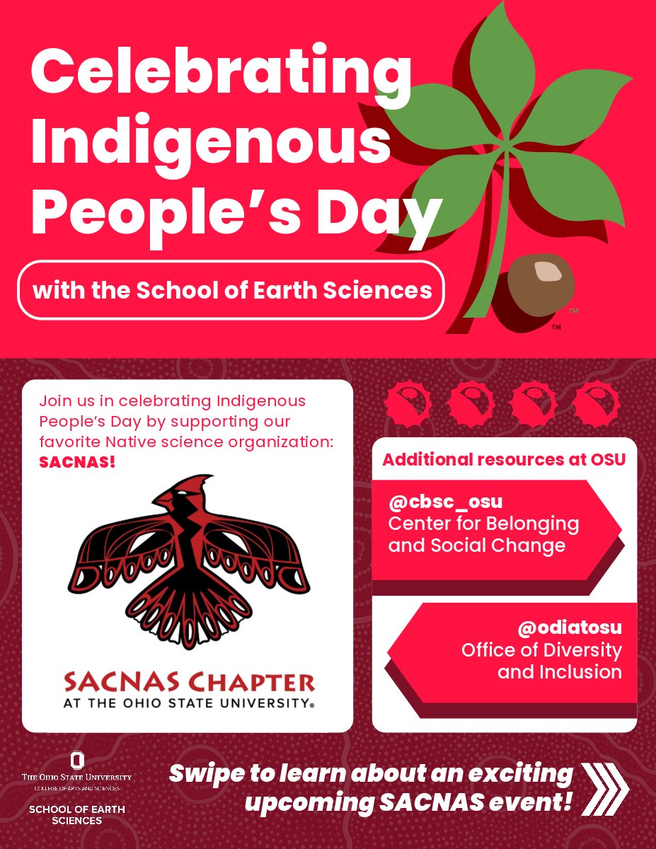 osuearthscience's tweet image. Join us in celebrating #IndigenousPeoplesDay by supporting SACNAS! Swipe for a SACNAS OSU event you won't want to miss!

#native #nativescience #indigenousscience #earthscience #geology #sacnas #osu #buckeyes #buckeye #bucknista
