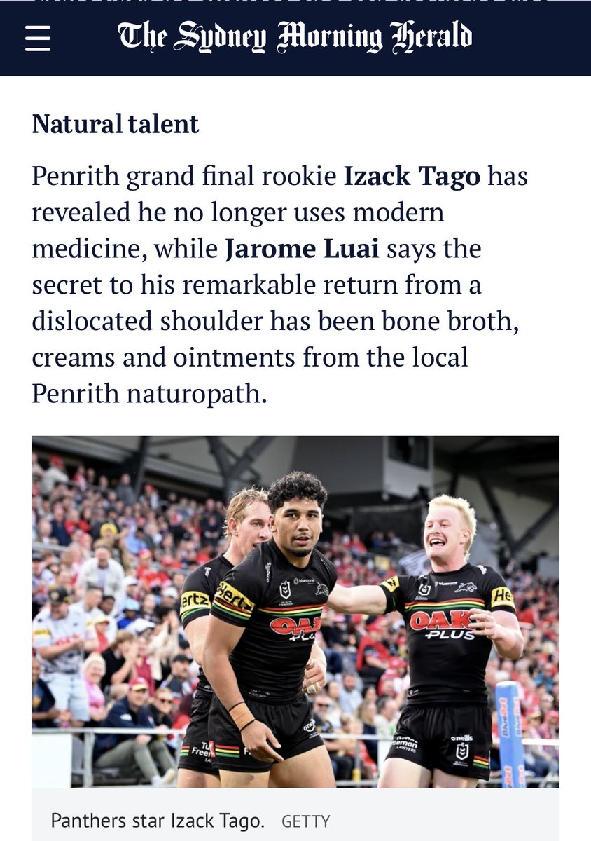 Dom_Brock's tweet photo. @nrlphysio Just fwiw, the original version of this story (ie. all the quotes and info) was from this SMH article on grand final day: 

https://t.co/6segduyEOB https://t.co/zRgibcTSTW